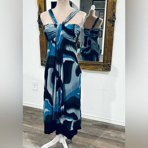 Kensie Breezy Ocean Blue Sleeveless Halter Dress Sz 14 vacay vibes
